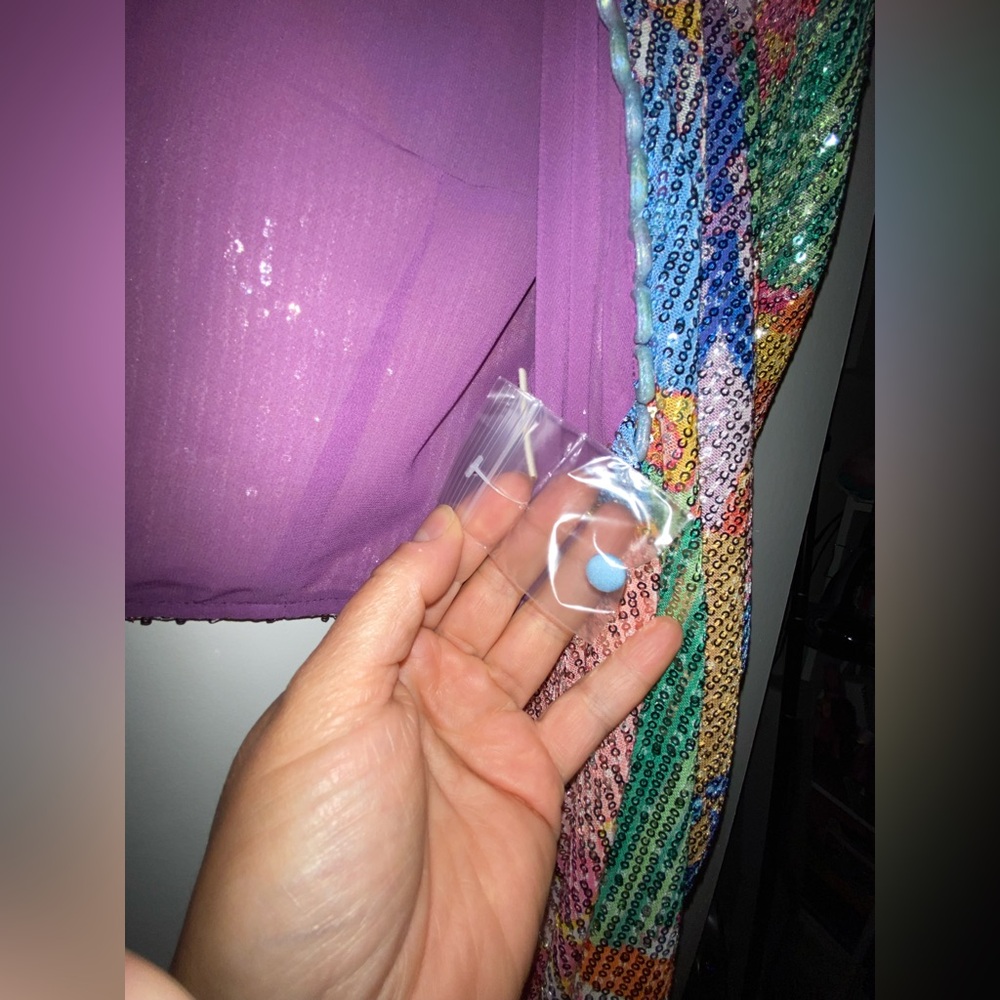 Celia B CeliaB Fuji Sequin Rainbow Top Wrap Blouse shirt XS Disco Party Dopamine - Picture 10 of 15